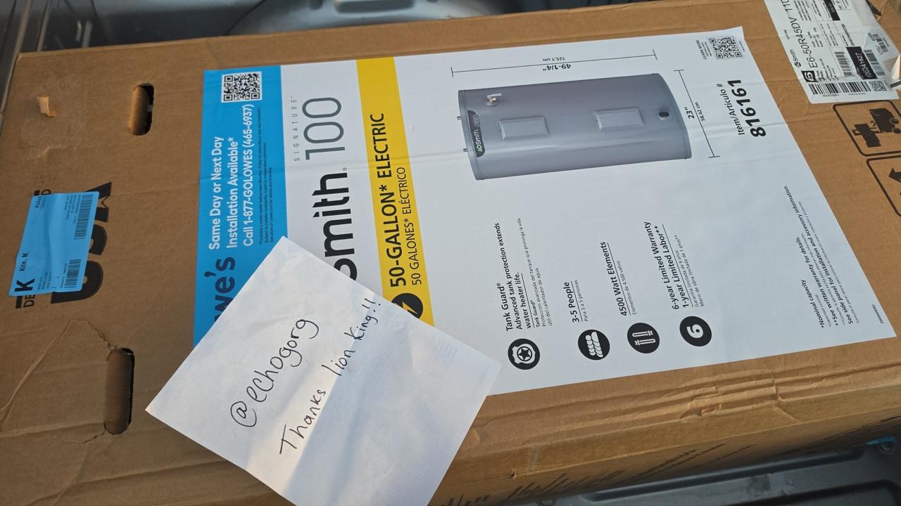 Lowe's — A.O. Smith 50 gal water heater