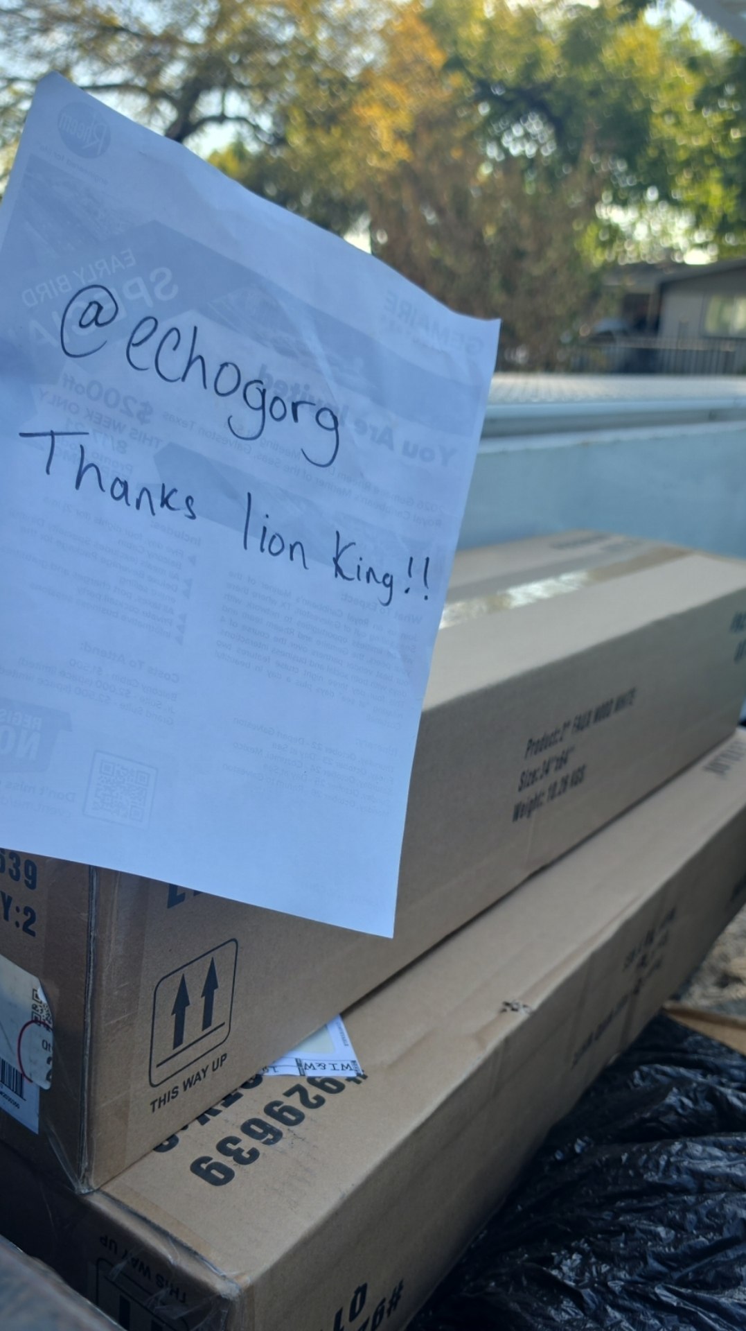 Delivered order — boxed & signed for